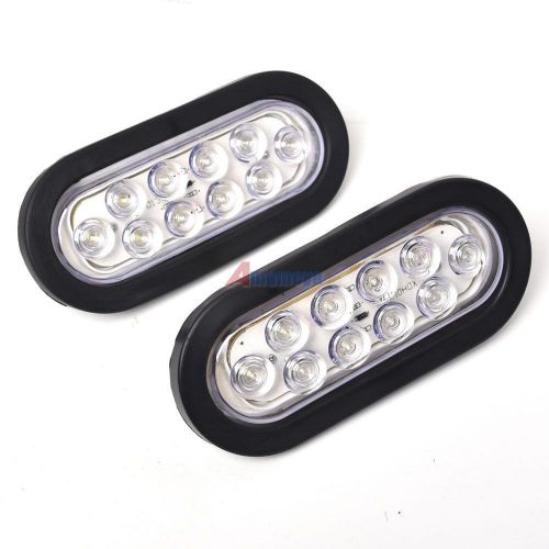 1pair 12v white trailer light led oval sealed turn brake stop tail truck bus kit