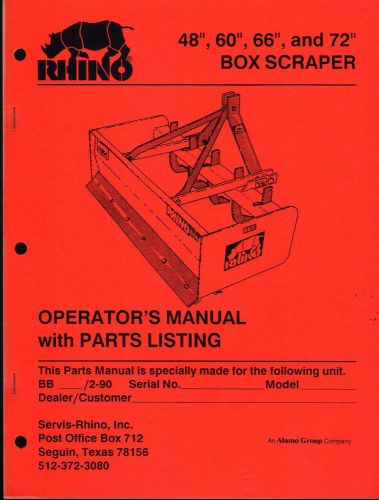 1990 rhino 48,60,66,&amp; 72&#034; box scraper operators manual p/n 01200260  (605)