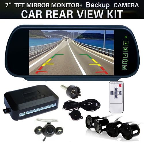 7&#039;&#039; lcd car rearview mirror monitor+4 parking sensors radar system+backup camera
