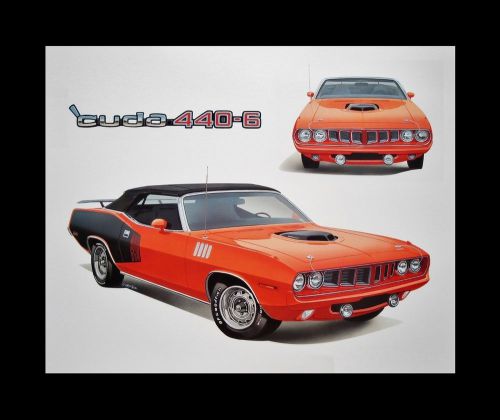 Cuda barracuda shaker hood convertible 1970 1971 225 383 440 plymouth: art print