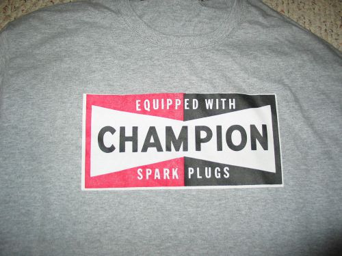 Vintage champion spark plugs drag racing  t shirt   grey