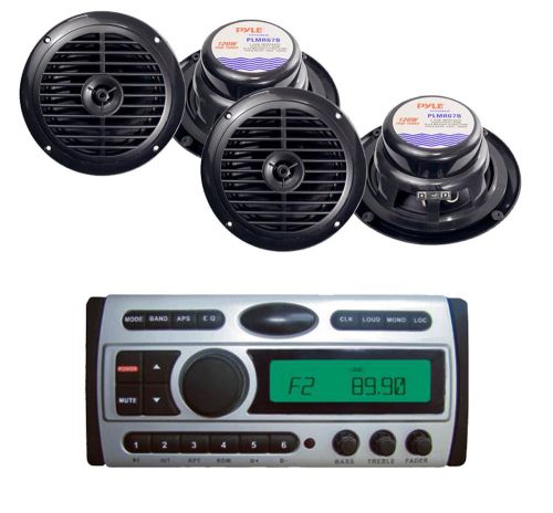 New pyle marine cd mp3 am fm receiver + 4x 6.5&#034; black waterproof 120w speakers