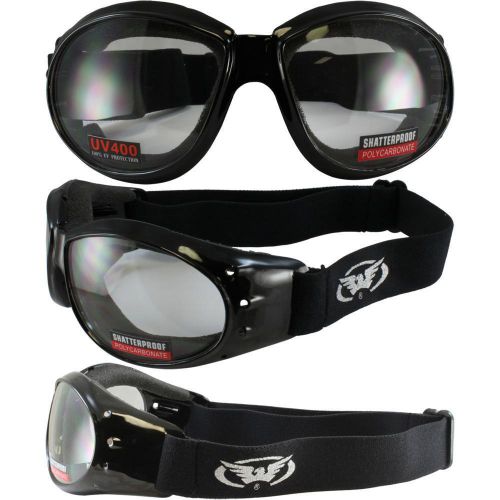 Eliminator black frame motorcycle riding goggles clear shatterproof anti-fog wow