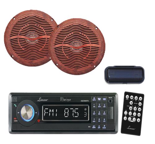 Marine black bluetooth sd usb cd receiver, 6.5&#034; wood grain look speakers + cover