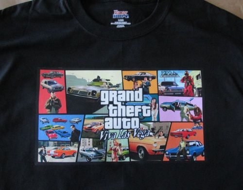 Grand theft auto viva las vega - custom graphic t-shirt - hanes black beefy t