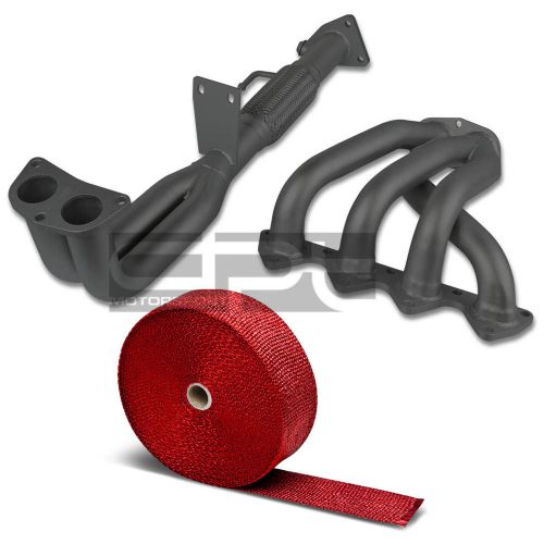 For 97-01 prelude base bb6 stainless black coated exhaust header+red heat wrap