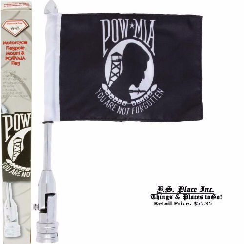 Motorcycle flag pole mount 6&#034; x 9&#034; flag pow/mia harley davidson luggage rack