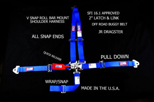 Rjs racing 4pt latch &amp; link v roll bar harness jr dragster blu 30295-04-06-cse-3