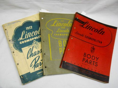 (3) 1950 1951 lincoln body parts manuals 1952 chassis lincoln manual 1952 ford