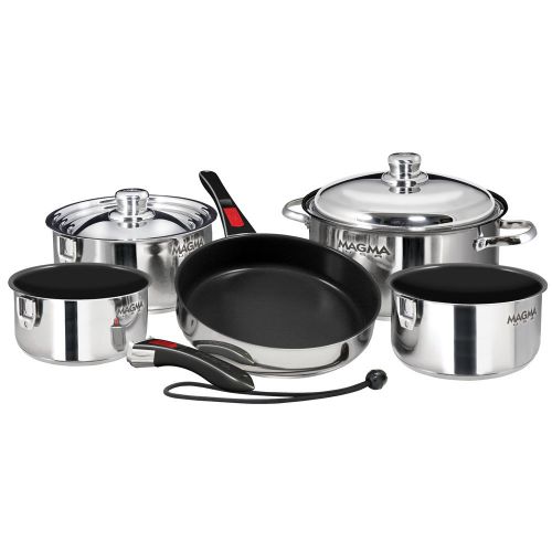 Magma nesting 10-piece induction compatible cookware ss exterior &amp; slate black c