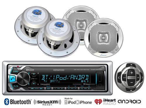 Marine silver 6.5&#034; speakers, kenwood bluetooth usb aux marine radio/wired remote