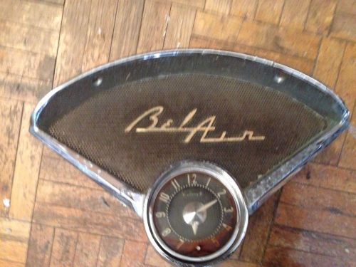 Oem 1955-56 chevy bel air radio speaker bezel with clock rat rod