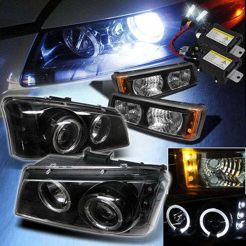 Slim 6000k xenon hid+silverado halo led projector headlights bumper head lights