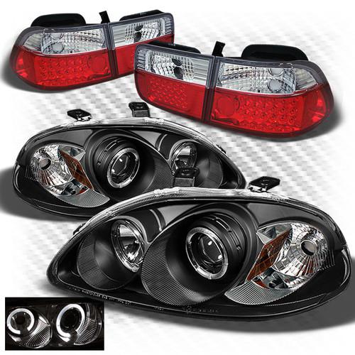 96-98 civic 2dr black projector headlights + r/c philips-led perform tail lights