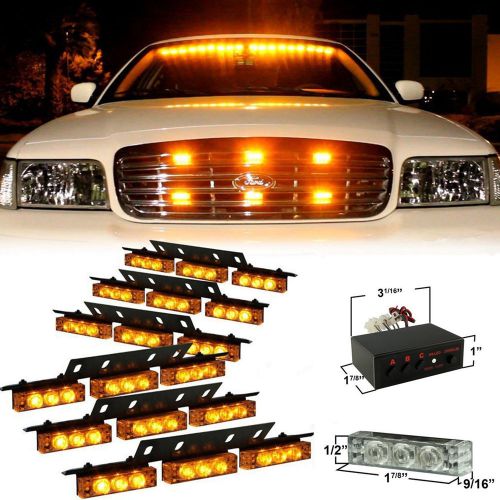 54 amber led car suv deck dash grille lamp yellow emergency warning strobe light