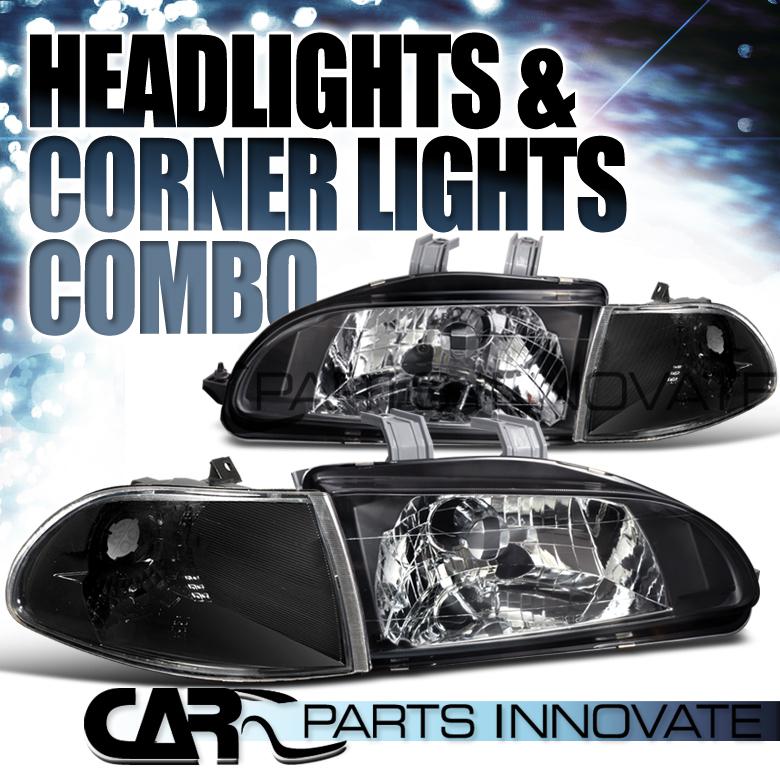 1992-1995 honda civic 4dr sedan black jdm headlights+corner lamp