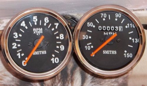 Smiths replica speedometer + tachometer (set) triumph black face chrome bezel