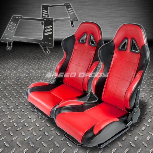 Pair type-5 reclining black red woven racing seat+bracket for 63-72 malibu ss396