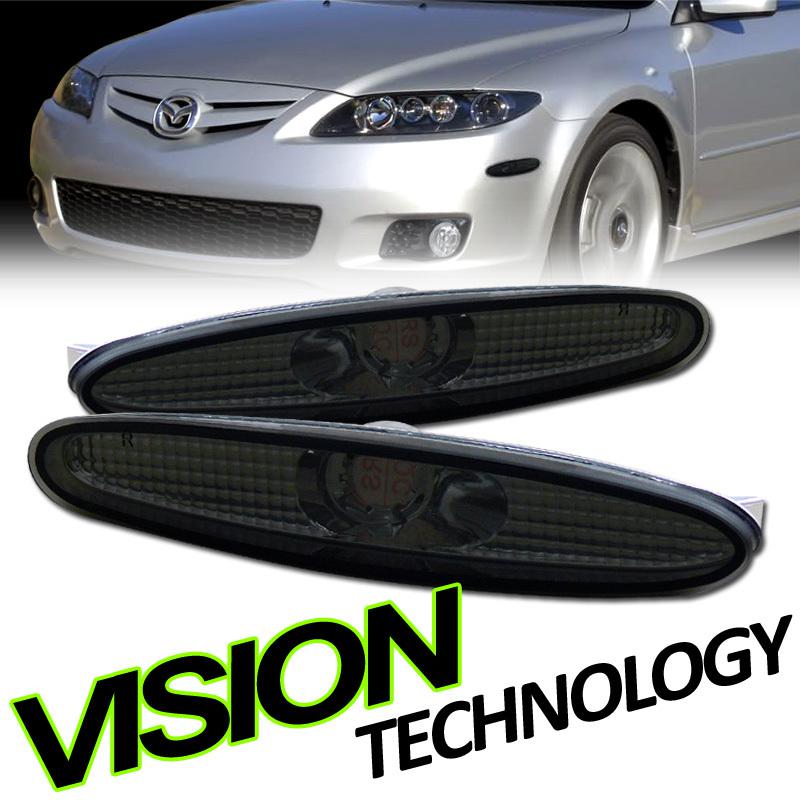 03-08 mazda 6 mazda6 smoke tint lens front bumper lamps side marker lights pair