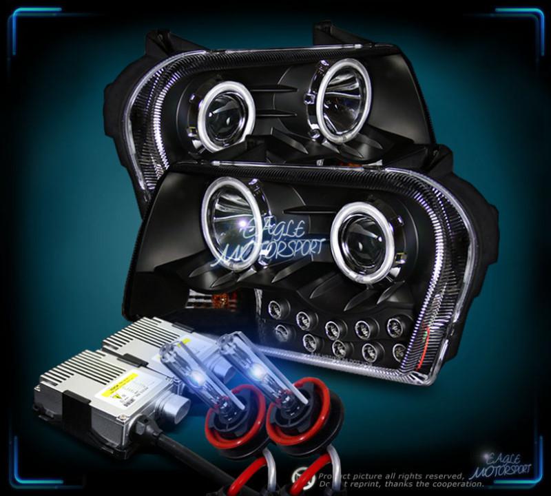 10000k hid 2005-2009 chrysler 300 dual ccfl halo projector led black headlights