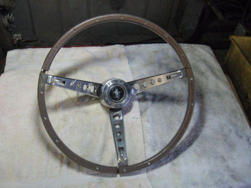 1965-66 early ford mustang wood grain steering wheel all original w/ and center