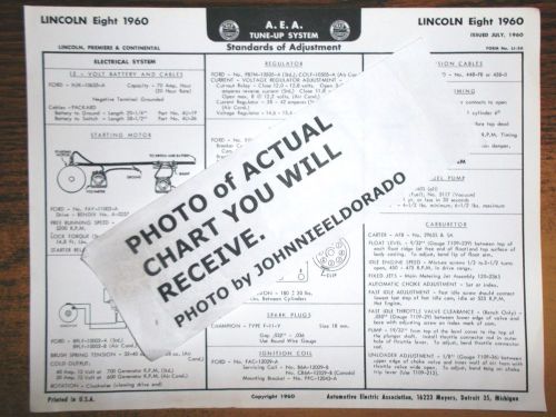 1960 lincoln eight series capri, premiere &amp; continental models aea tune up chart