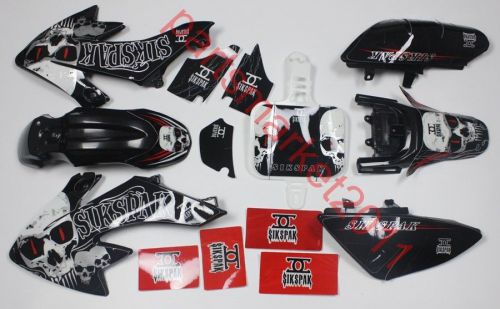 Black plastics &amp; 3m sikspak decals graphics for honda crf50 xr50 bikes ssr sdg