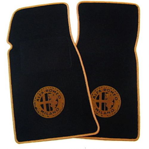 Black/gold alfa milano logo + trim floor mats for alfa romeo spider 1970-1983