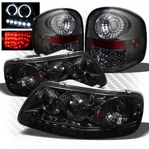 97-03 f150 flareside 1pc smoked pro headlights + philips-led perform tail lights