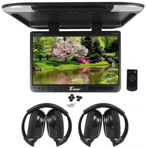 Tview t257ir-bk 25&#034; black flip down wide screen  car monitor+2 wireless headsets