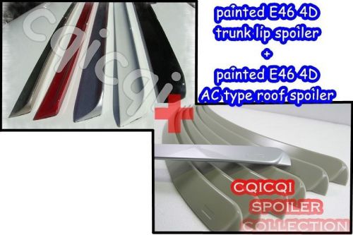 Painted combo roof &amp; trunk lip spoiler for bmw e46 sedan color-475 black ◎