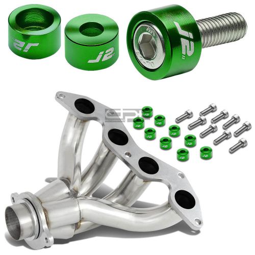 J2 for 01-05 civic ex exhaust manifold 4-1 header+green washer cup bolts kit