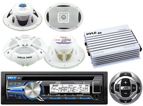 Bluetooth usb cd jvc receiver&amp;remote, 400w amplifier,marine 6x9&#034; &amp; 7.7&#034; speakers