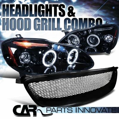 Glossy black 2003-2008 corolla smoke led projector headlights+mesh hood grill