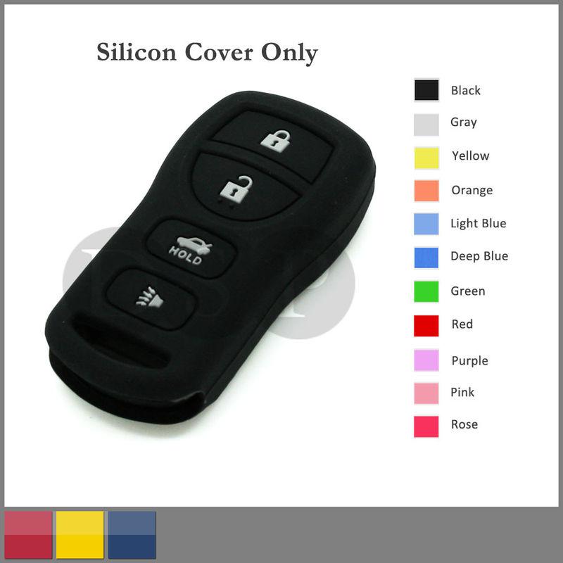 Silicone skin jacket cover holder for nissan remote key case shell 4 button bk