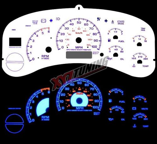 Blue reverse el indiglo glow white gauge face for 99-02 sierra 1500/2500/3500