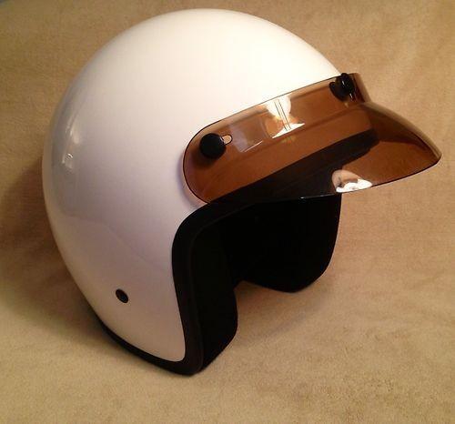 New white gloss half motorcycle helmet hci dot w/fiberglass visor size sm