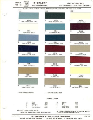 1967 oldsmobile 88 98 cutlass supreme 442 f-85 toronado paint chips sheet (ppg)
