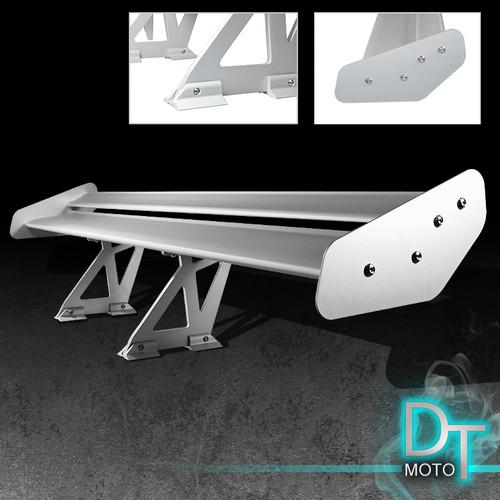 Aluminum racing style gt wing silver trunk rear spoiler w/ brackets+screws