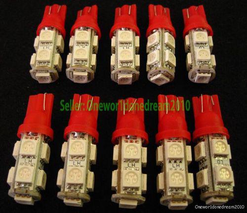 10x t10 194 168 w5w 9smd led smt car wedge tail light bulb lamp lot 12v red