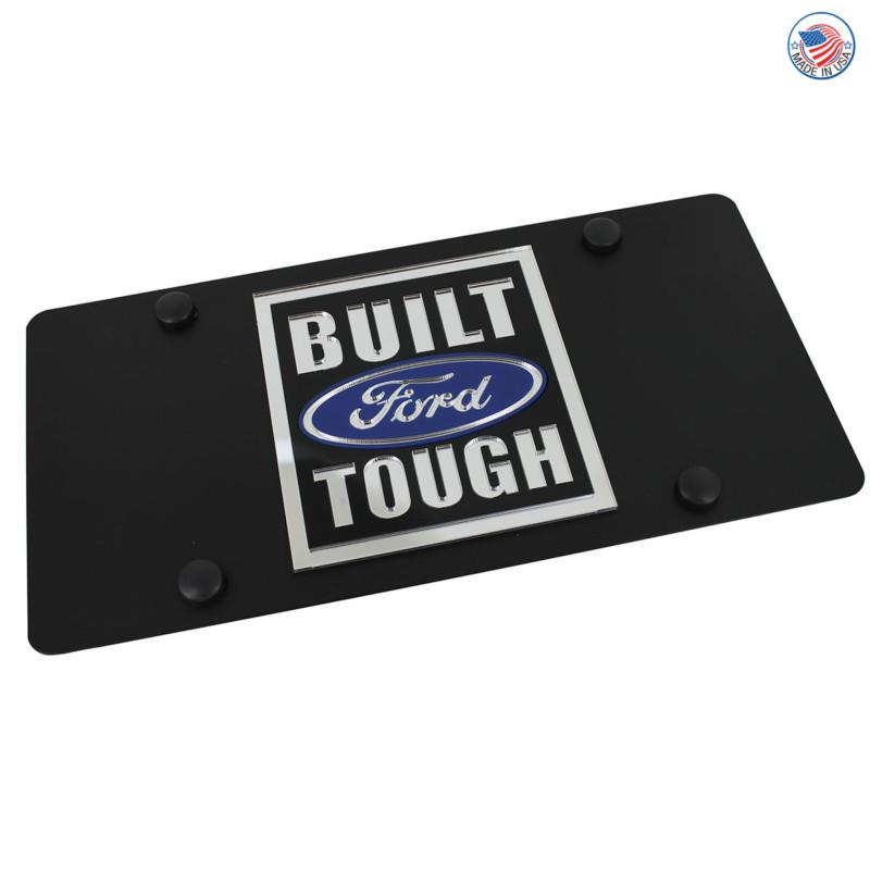 Ford built tough logo on carbon black stainless steel license plate