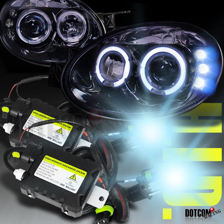 Glossy black 2003-2005 dodge neon halo projector headlights+h1 6000k hid kit
