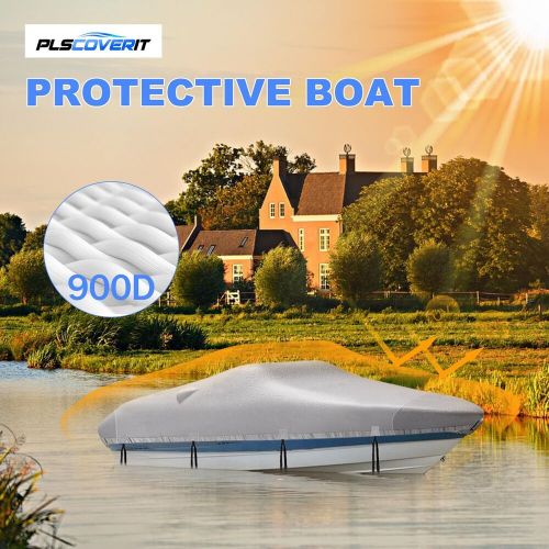 Plscoverit boat cover 17&#039;-19&#039; heavy duty 900d polyester canvas trailerable bo...