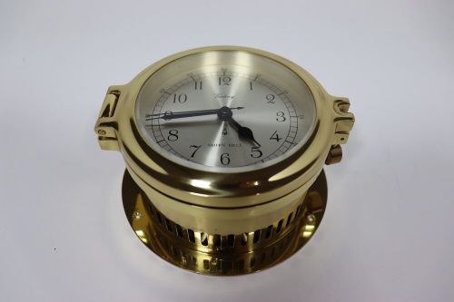 Victory ba1492 4&#034; brass porthole quartz clock &#034;admiral&#034; w/ ship&#039;s bell 135-227