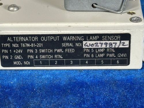 Slingsby alternator output warning lamp sensor sn- w027987-2 p/n: t67m-81-201