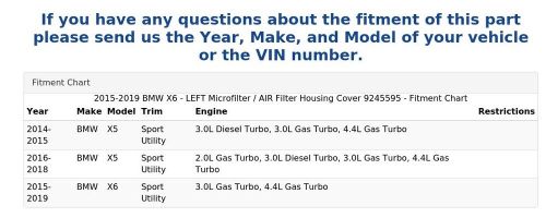 2015-2019 bmw x6 - left microfilter / air filter housing cover 9245595