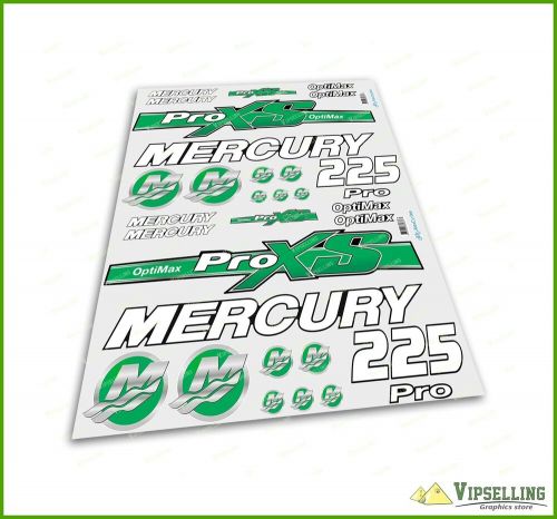 Mercury 225 hp optimax proxs outboadrs motor green laminated decals stickers kit