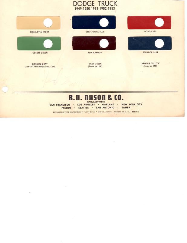 Buy 1949 1950 1951 1952 1953 1954 1955 DODGE TRUCKS PAINT CHIPS NASON in Blaine, Washington, US