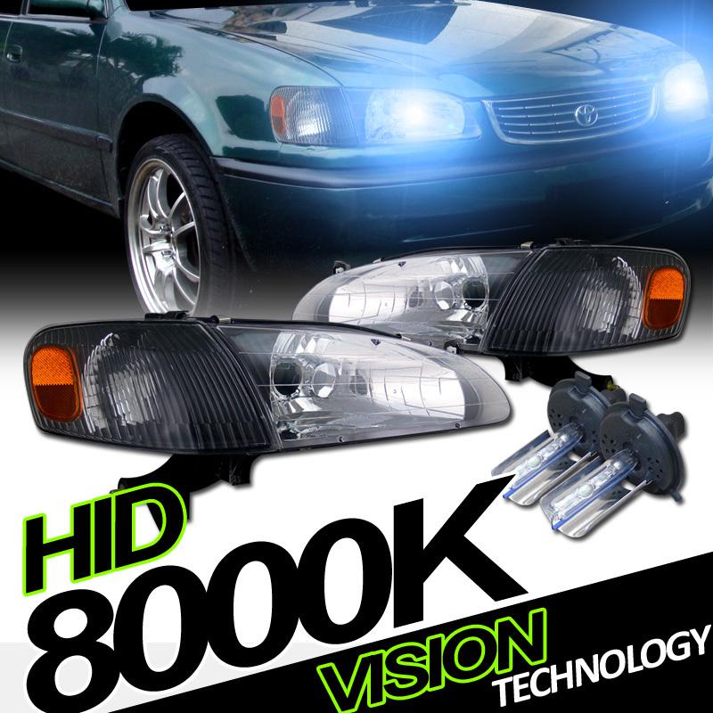 98 99 00 corolla sedan jdm bk housing clear lens headlights+signal light+hid kit