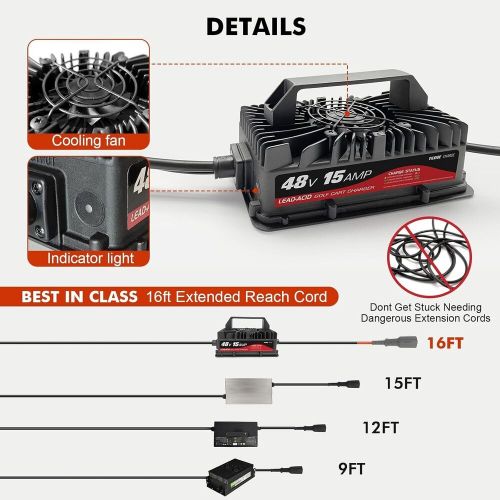 48 volts 15 amp golf cart battery charger round 3-pin handle plug for club car